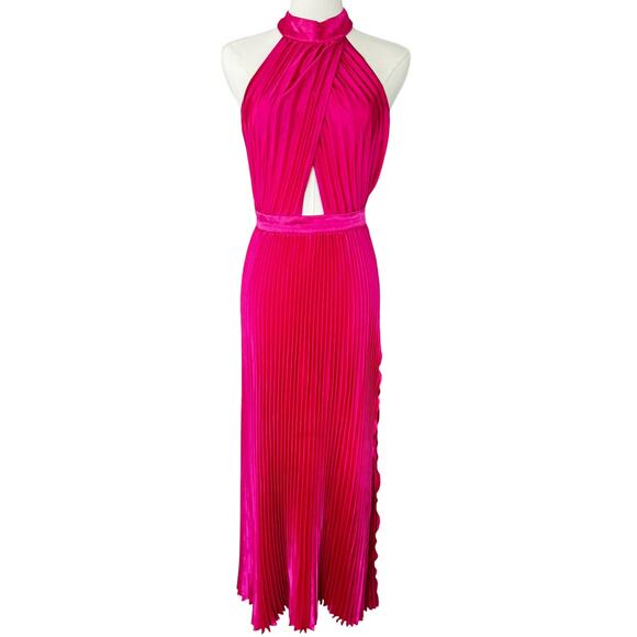 L'IDEE Renaissance Split Gown Maxi Dress Punch Pink NWT - Picture 3 of 15